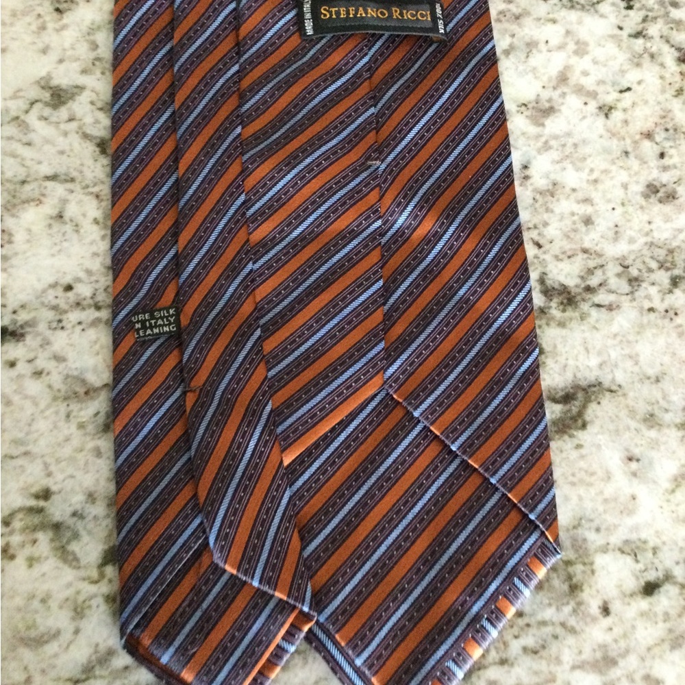 Stefano Ricci Orange and Blue Diagonal Stripe Silk Tie